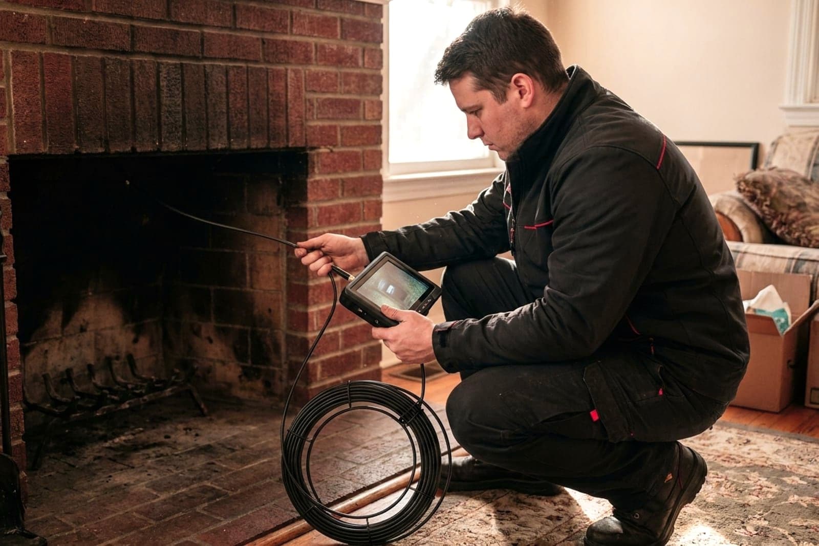 Chimney Inspection in Washington — chimney inspection with a flue camera